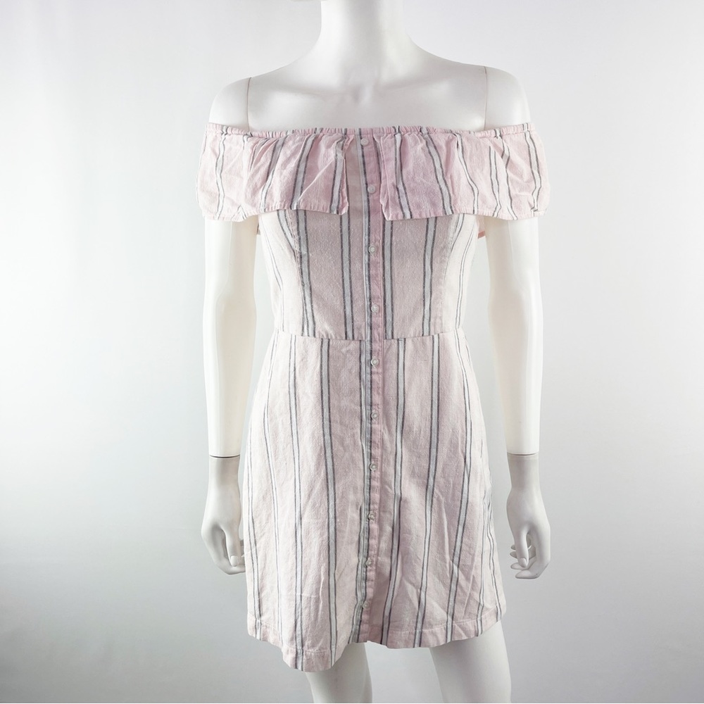Hollister Women's Pink Striped Off The Shoulder Ruffle Mini Dress Size XS